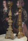 01506-00 Torchères baroques en bois doré ou argenté h 57 cm